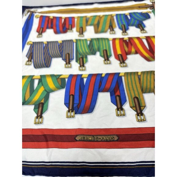 Hermès Men's Les Sangles Silk Scarf / Handkerchief Vintage Hermes Elegant Piece - Picture 4 of 10